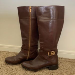 Michael Kors wide calf brown leather riding boots